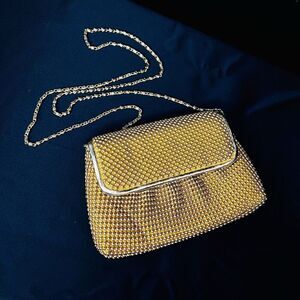 Vintage another Y&S 1990's Y2K Gold Beaded Purse Evening Shoulder Chain Bag Snap